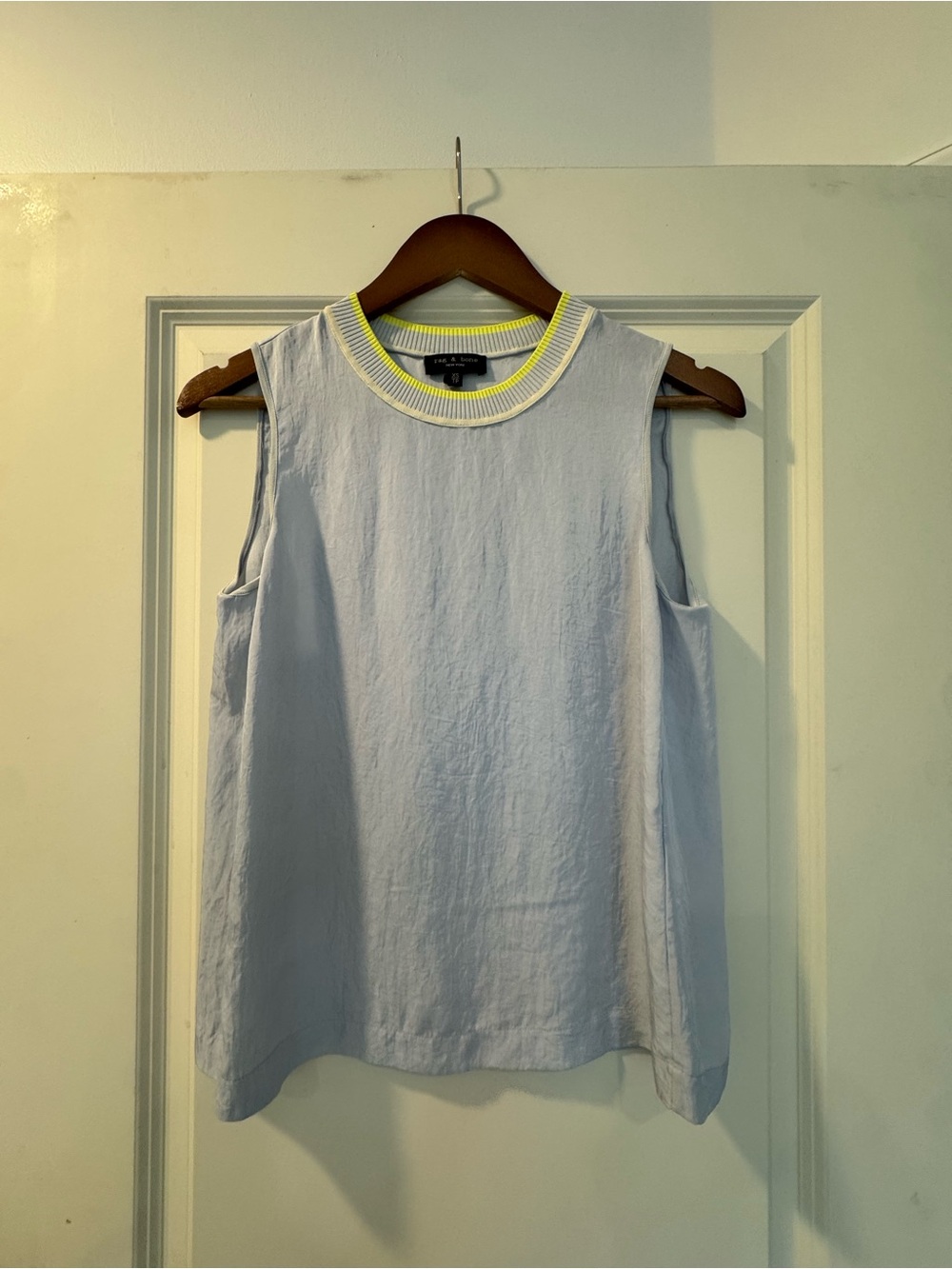 Rag & Bone Silk Sleeveless Crewneck Tank with Contrast Rib Trim